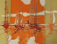 Los 5055 <br>Max Junker o.ä., Schiffe, Farblithographie, ungerahmt, BG 50 x 65cm, Probedruck, Für Frau Zürcher