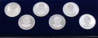 Auktion 340 / Los 6121 <br>6x Medaillen in Schachtel, "Wanderfreunde" Bundespräsidenten 1986 -1991, versilbert