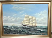 Auktion 340 / Los 4046 <br>J. Fehnendahl "Segelschiff Padua" auf See, öl/Platte, gerahmt, RG85x113 cm, (Sperrgut)