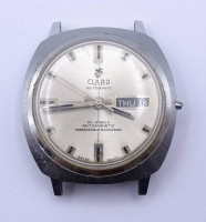 Auktion 500014 / Los  <br>Herren Armbanduhr "Claro", Automatikwerk, Werk läuft, Gehäuse 37,4x36,5mm, Krone fehlt, Alters- und Gebrauchsspuren