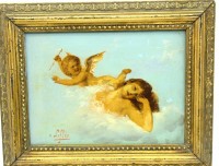 Auktion 340 / Los 4047 <br>Heinrich LEFLER (1863-1919) "junges Mädchen mit Amor", Öl/Pappe, gerahmt, RG 18x23 cm,