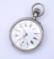 Auktion 341 / Los 2008 <br>Herren Taschenuhr, Markenlos, Silbergehäuse gepr., D. 46,3mm, Alters- und Gebrauchsspuren, mechanisch, Werk läuft