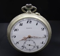 Los 2013 <br>Taschenuhr der Marke FESTA , Metallgehäuse , Uhrwerk steht , Ø 53mm