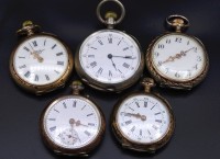 Auktion 341 / Los 2022 <br>5x kleine Damentaschenuhren Silbergehäuse 3 und 5 Uhrwerk läuft Emailliertes Zifferblatt