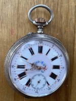 gr. Schweizer Taschenuhr, Silbergehäuse -800-, gut erhalten und Werk läuft, D-6 cm