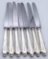 Auktion 341 / Los 11021 <br>7x Menue-Messer, Silbergriffe-800-, gut erhalten, L-21 cm, Ziermonogramm S