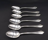 Los 11031 <br>6x Dessertlöffel mit Monogramm aus Silber , 0,800 Punziert , Monogramm ( A A ), L.12,4 cm, 108,1 g