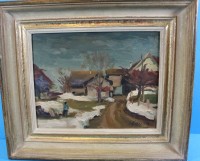 Auktion 341 / Los 4008 <br>A. Hauser, (19)53 "winterliches Dorf", Öl/Platte, gerahmt, RG 29x34,5 cm