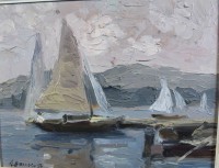 Auktion 341 / Los 4009 <br>A.Hauser, 56, "Fischerboote am Seeufer", Öl/Platte, gerahmt, RG 23x29 cm