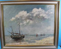 Auktion 341 / Los 4011 <br>M. Grosche "Fischerboote", Öl/Malfaser, gerahmt, RG 47x55 cm