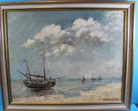 Los 4011 <br>M. Grosche "Fischerboote", Öl/Malfaser, gerahmt, RG 47x55 cm
