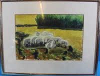 Auktion 341 / Los 4012 <br>H.Christ oder ähnlich ,Aquarell "Schafherde", ger/Glas, RG 27x35 cm