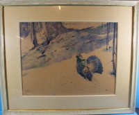 Auktion 341 / Los 4016 <br>Ludwig HOHLWEIN (1874-1949) , München, "Auerhahn im Schnee" grosses Aquarell, 34x43 cm MG ger/Glas, RG 53x62 cm