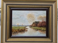 Auktion 341 / Los 4025 <br>Gien BROUWER (1944) "Bachlandschaft" öl/Holzplatte, gerahmt, RG 26x31 cm