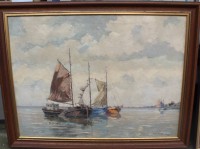 Auktion 345 / Los 4036 <br>Hans HENTSCHKE (1889-1969) "Fischerboote"  gr. Gemälde, Öl/Leinen RG 71x91 cm