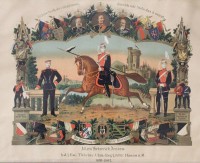 Los 7029 <br>Reservistenbild, Erinnerung an meine Dienstzeit -2 Esc.Thüring. Ulan.-Regt.No.6 Hanau, ger./Glas, Blatt mit Läsuren, Rahmen beschädigt, RG 53,5 x 66,5cm,