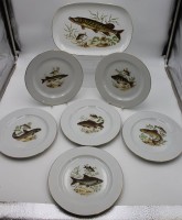 Los 8045 <br>ovale Platte mit 6 Tellern, Wunsidel, Fischdekore, Teller D-24,5cm.
