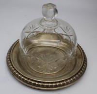 Los 10019 <br>Kristall-Butterglocke mit versilb. Teller "D.IND.ActG. Berlin" Hersteller? D-17,5 cm, H-13 cm