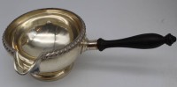 Los 11057 <br>Sauciere mit seitlichen Holzgriff, plated, H-7 cm, D-12 cm, B-mit Griff 23,5 cm