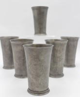 Los 15051 <br>6x Zinnbescher, je mit Gravur und Datierung 1663, je ca. H-14,6cm