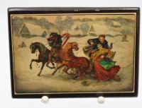 Los 15053 <br>kl, russ. Wandbild, Lackarbeit, gedrucktes Troika-Motiv, 11 x 15,2cm,