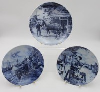 Los 9020 <br>3x Wandteller, Delft, 2x Fischermotive und 1x Hufschmied, ca. D-19cm.