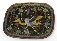 Auktion 341 / Los 15543 <br>kl. Cloisonne-Schale mit Fantasie-Vogel, wohl China, Altersspuren, 8,5x12 cm, Unterseite mit Abplatzer