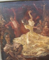 Auktion 341 / Los 4047 <br>unleserl. signiertes Ölbild "Flamenco-Tänzer" auf Leinen, mit Farbabplatzern, alt gerahmt, RG 87x75 cm