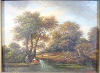 Los 4048 <br>Igor Jarusskin, St. Petersburg, 1993, nach  Ruisdael "Bachlandschaft mit Figuren" Öl/Karton, alt gerahmt, RG 27x33 cm