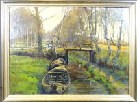 Auktion 341 / Los 4052 <br>E. Schorling, 1915 "Boote im Kanal", Öl/Leinen, gerahmt, RG 35x45 cm