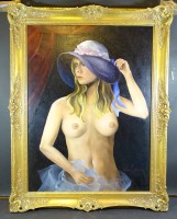 Auktion 341 / Los 4056 <br>Richard Wurm, Bad Tölz "Halbakt" grosses Gemälde, Öl/Leinen, gut gerahmt, RG 95x75 cm (Sperrgut)