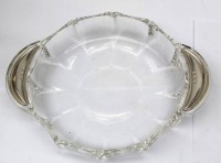 Auktion 341 / Los 10028 <br>kl. Kristall-Schale mit Silbergriffen-800- 17x13 cm