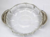 Los 10028 <br>kl. Kristall-Schale mit Silbergriffen-800- 17x13 cm