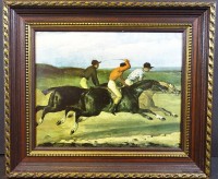 Auktion 341 / Los 5021 <br>Öldruck nach  Gericault, Pferderennen, gerahmt, RG 33x39 cm