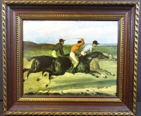 Los 5021 <br>Öldruck nach  Gericault, Pferderennen, gerahmt, RG 33x39 cm