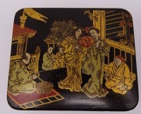 Los 15548 <br>ältere China-Lackdose, umlaufend bemalt, H-5 cm, 9,5x8 cm