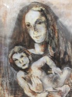 Auktion 341 / Los 4062 <br>Anton WOELKI (1908-1987), Maria mit Kind, Mischtechnik, ger./Glas, RG 78 x 60,5cm