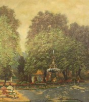 Los  <br>Monogrammist "AM" o.ä., 1947, Parkszene, Öl/Lw. , ungerahmt, 71 x 62cm.