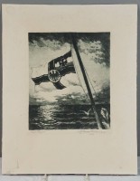 Georg HARMS-RÜSTRINGEN (1890-1955), Heiß Flagge, 1925, Radierung, ungerahmt, Blaztt mit Läsuren am unteren Rand (Riss), BG 35,5 x 28,5cm.