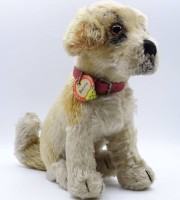 Los 12027 <br>"Steiff" Hund,Bernie, Knopf und Fahne, H. 22,0cm