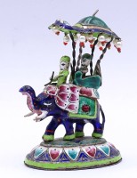 Auktion 345 / Los 15516 <br>kl. Skulptur "Reiter auf Elefant", Silber, emailliert, gefüllt, Indien, H. 8,0cm, mehrere Emailleabplatzer