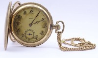 Auktion 342 / Los 2055 <br>Herren Taschenuhr " Favor", mechanisch, Werk steht, D. 51mm, Glas fehlt, goldfarben, anbei Uhrenkette