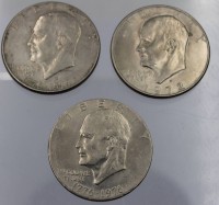 Auktion 342 / Los 6005 <br>3x One Dollar, USA, 1972 und 2x 1976, kein Silber