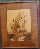 Auktion 342 / Los 5005 <br>Holz-Intarsienbild "Segelschiff" 36x30 cm