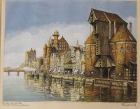 Auktion 342 / Los 5008 <br>Paul KREISEL (1891-1982), Langebrücke, Danzig, FARBRADIERUNG, gerahmt/Glas, RG 44,3 x 54,3cm.