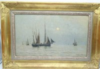 Auktion 342 / Los 4046 <br>Gemälde Öl auf Holz " Georges R. Ricard - Cordingley (1873 - 1939 ) "  Segelschiffe , Signiert und Datiert unten Rechts , G.Ricard - Cordingley , unles. 12 ?  Maße : 54 x 32 cm ohne Rahmen