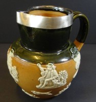 Weinkrug "Royal Doulton" mit Silbermontur, London 1904, H-16 cm, sammelwürdige Erhaltung