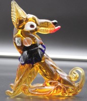 Kunstglas-Hund, Murano, mehrfarbig, leider am Ohr bestossen, H-17cm.