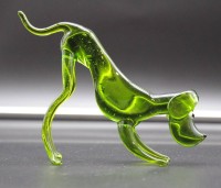 Kunstglas-Figur, Hund, grün, Murano ?,  H-11cm.