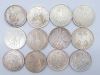 Auktion 342 / Los 6052 <br>12 mal 10 Deutsche Mark Silber, Gewicht: 187,1 g.